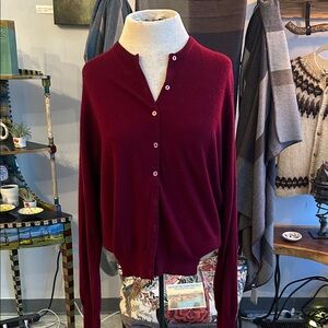 Vintage Pringle 100% Cashmere Red Women's  Cardigan Sweater made in Scotland
